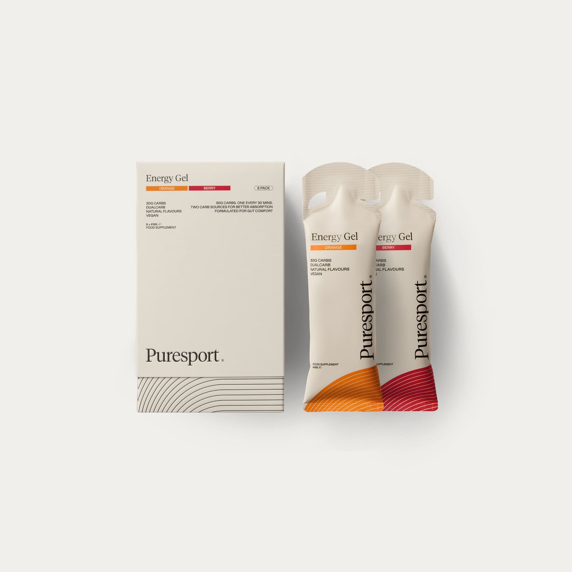 Puresport high carb gel packaging on a white background
