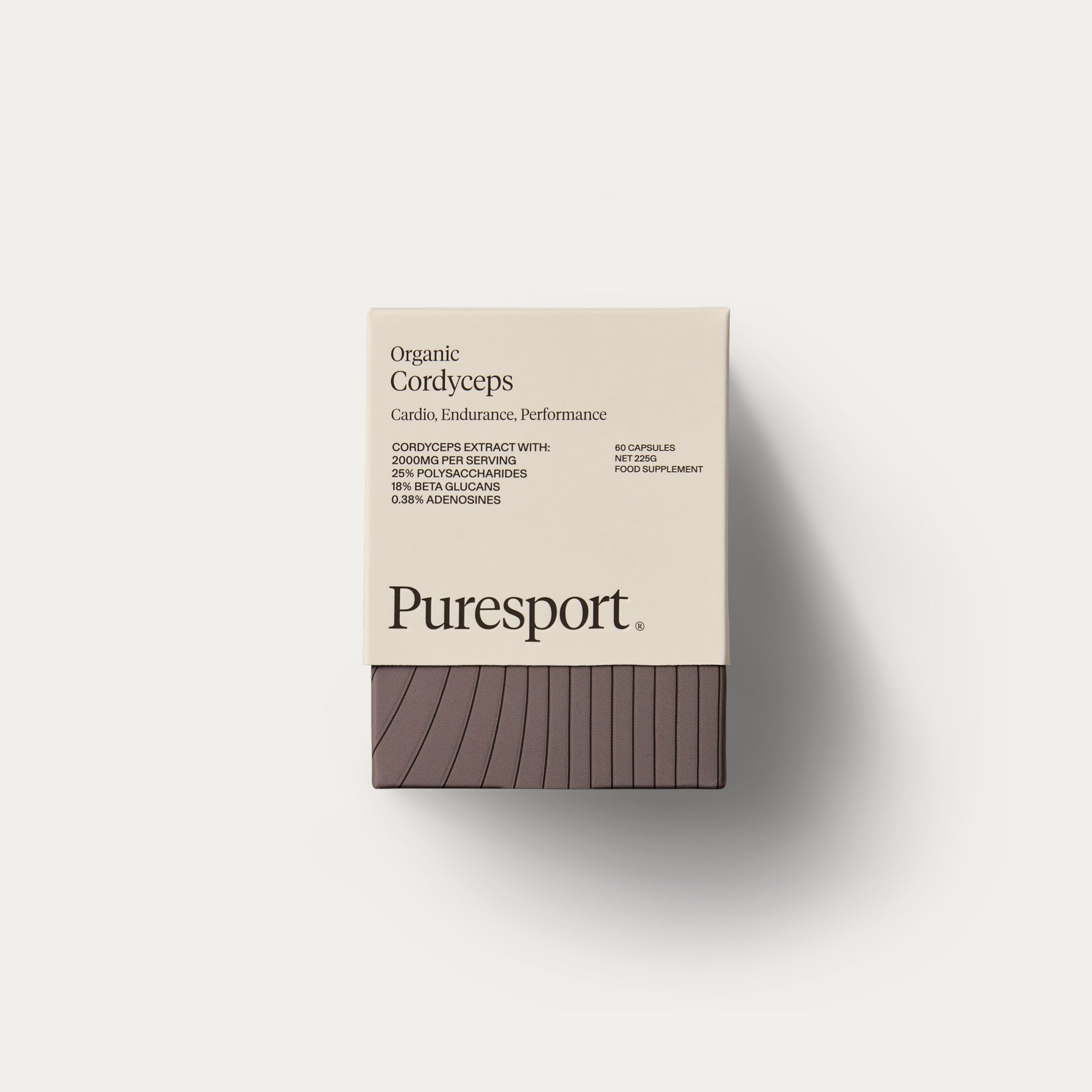 A box of cordyceps that are organic by Puresport that improve cardio, endurance and performance.