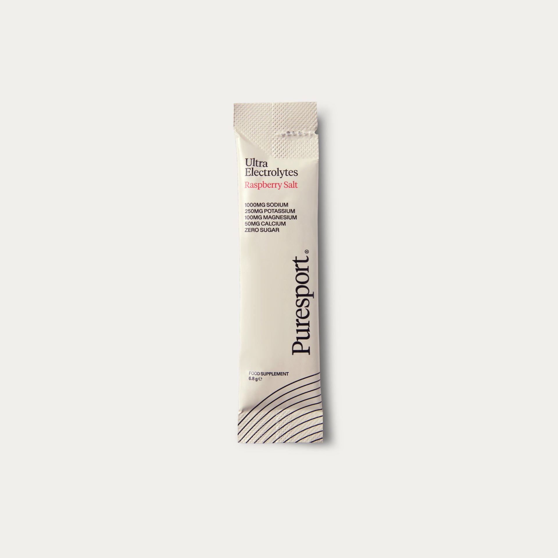 A singlet sachet of Electrolytes by Puresport in Raspberry Salt flavour, 1000mg sodium for sweaty athletes.