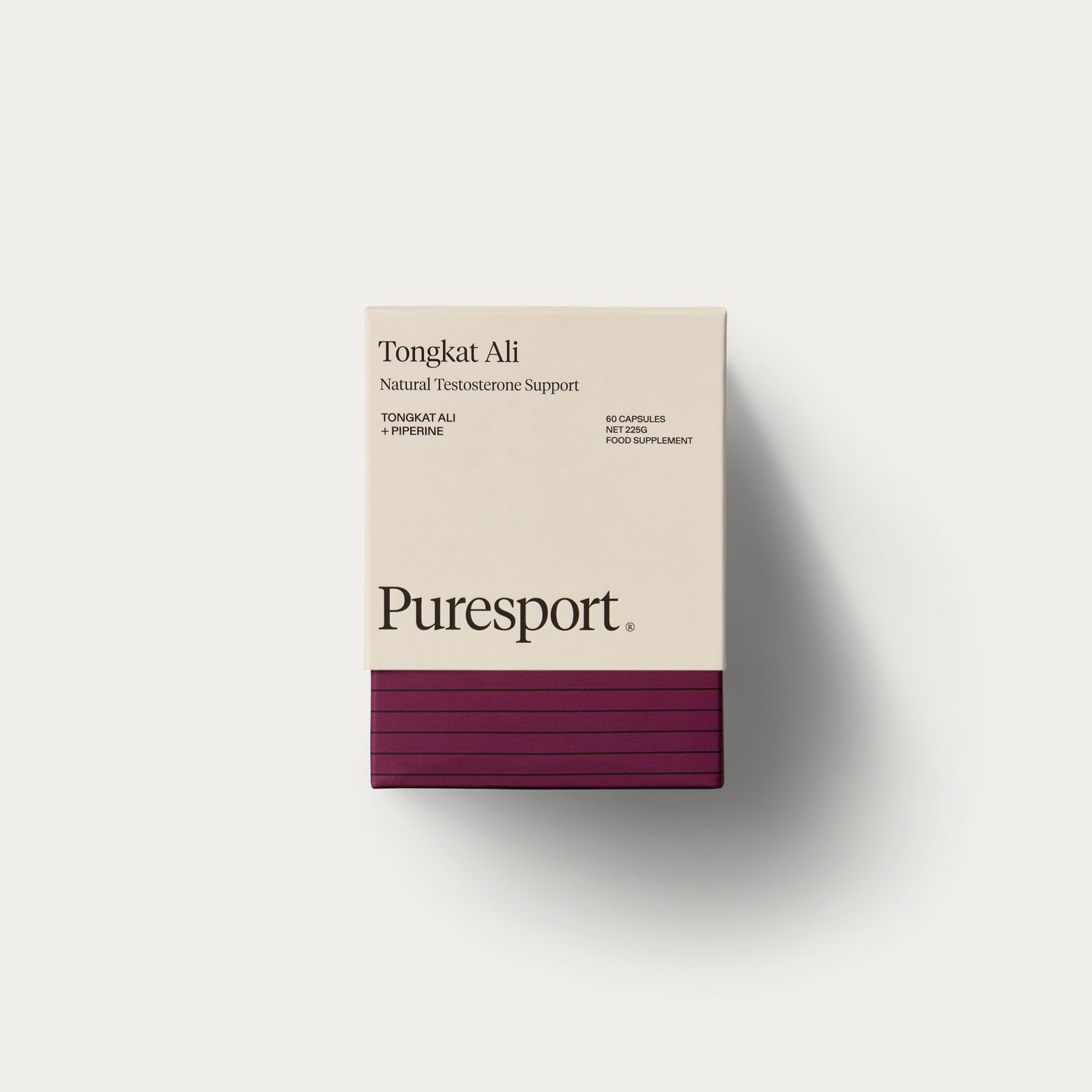 A box of Tongkat Ali supplement that supports natural testosterone support by Puresport.