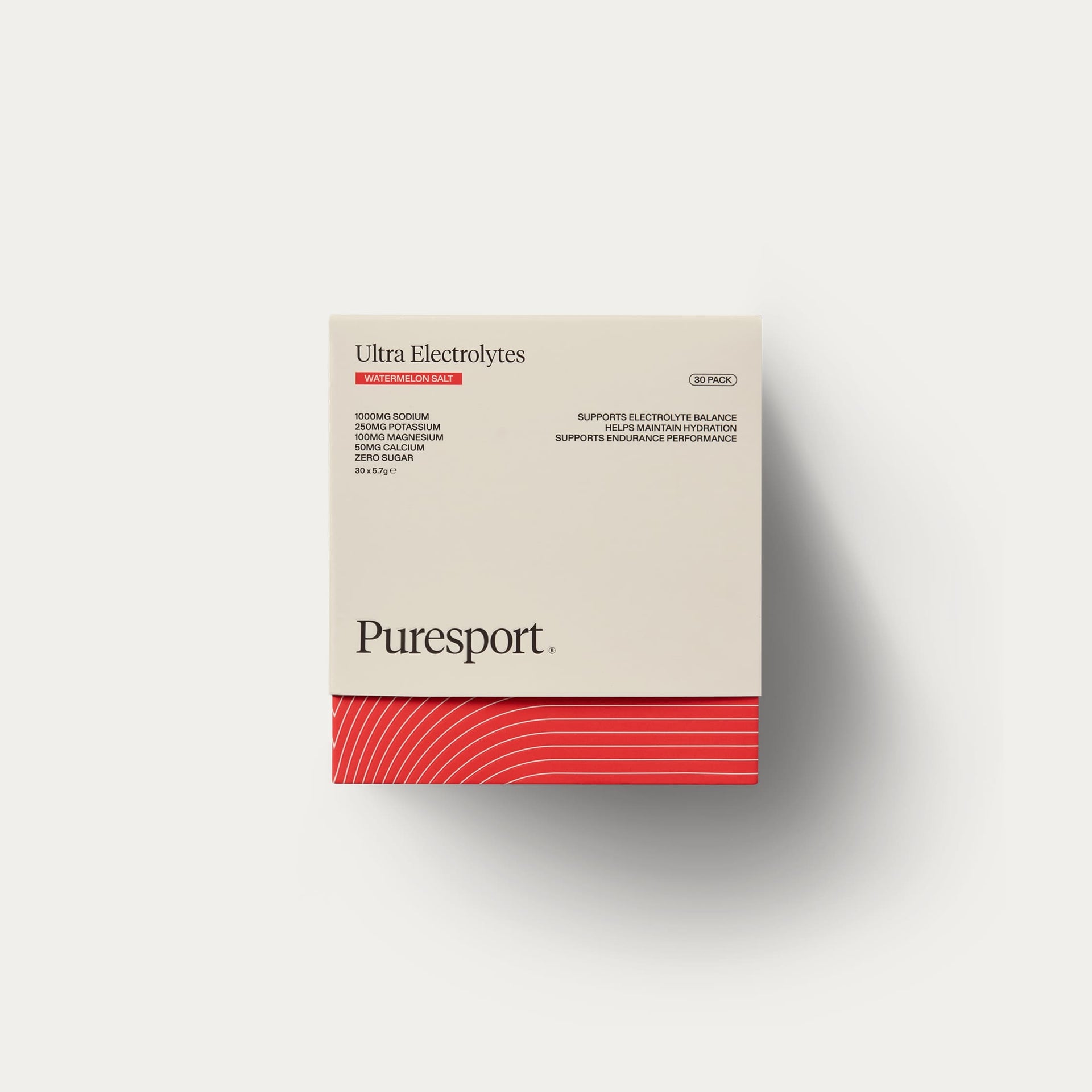 One 30 Pack of Puresport Ultra Electrolytes Watermelon Salt flavour, 1000mg of Sodium in every sachet.