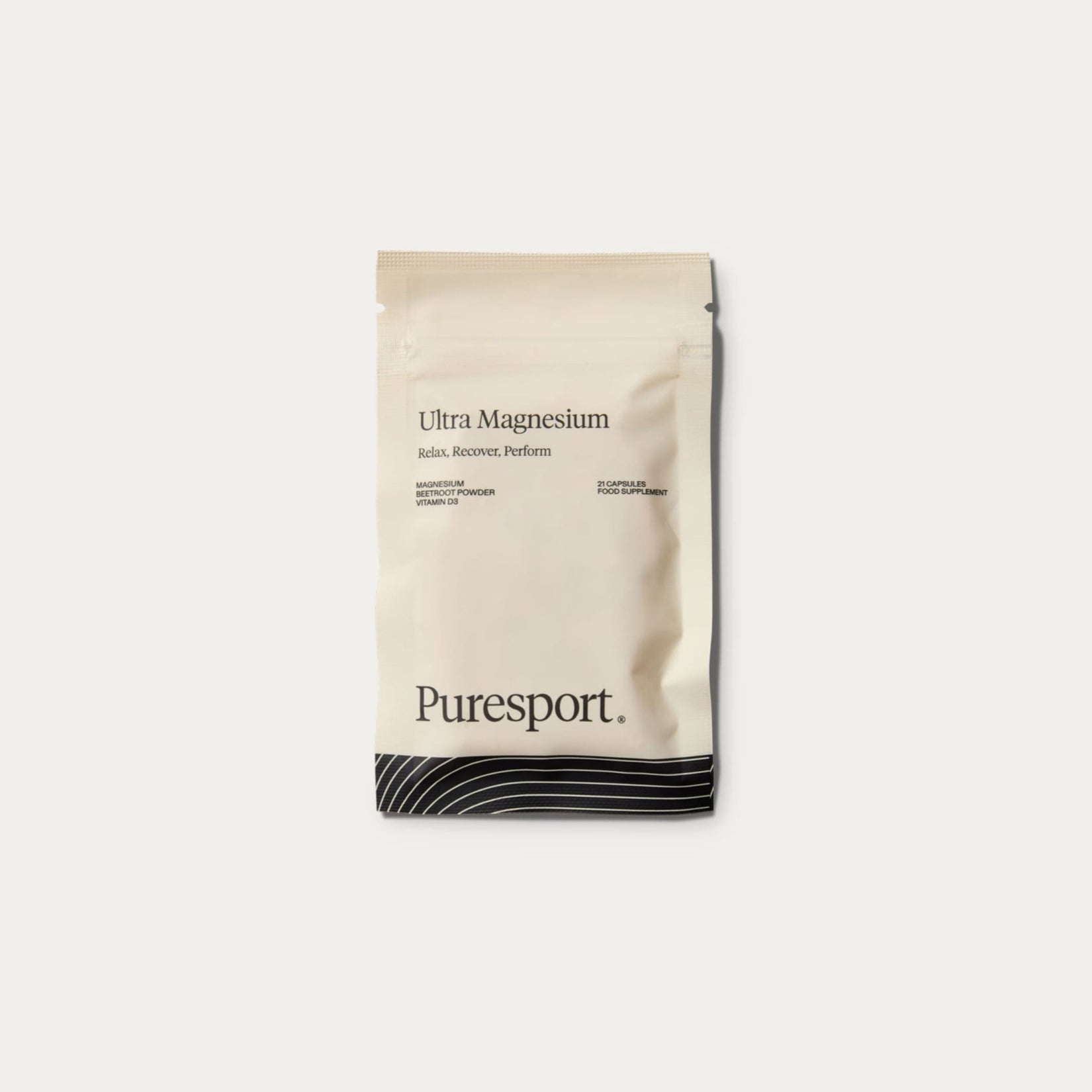 Beige package of Ultra Magnesium by Puresport on a white background