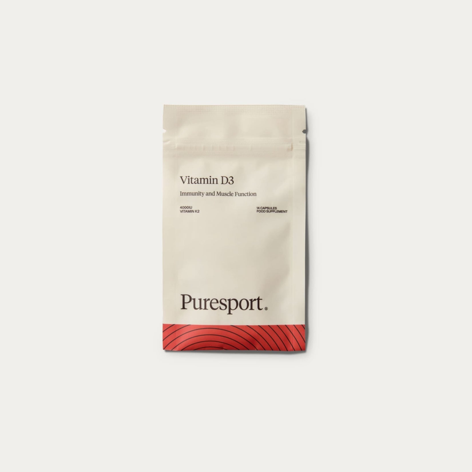 Beige package of Puresport Vitamin D3 on a white background