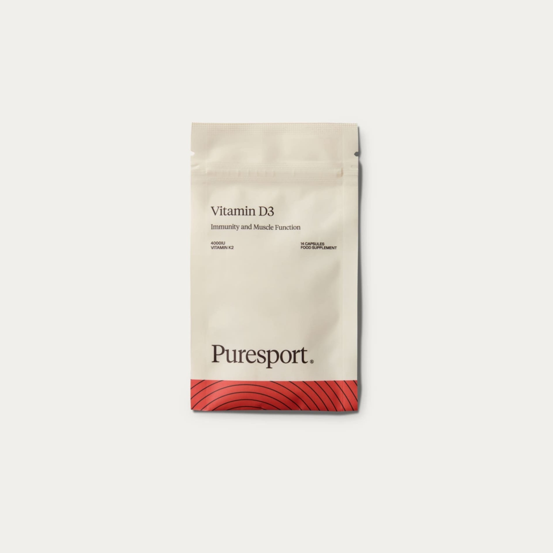 Beige package of Puresport Vitamin D3 on a white background