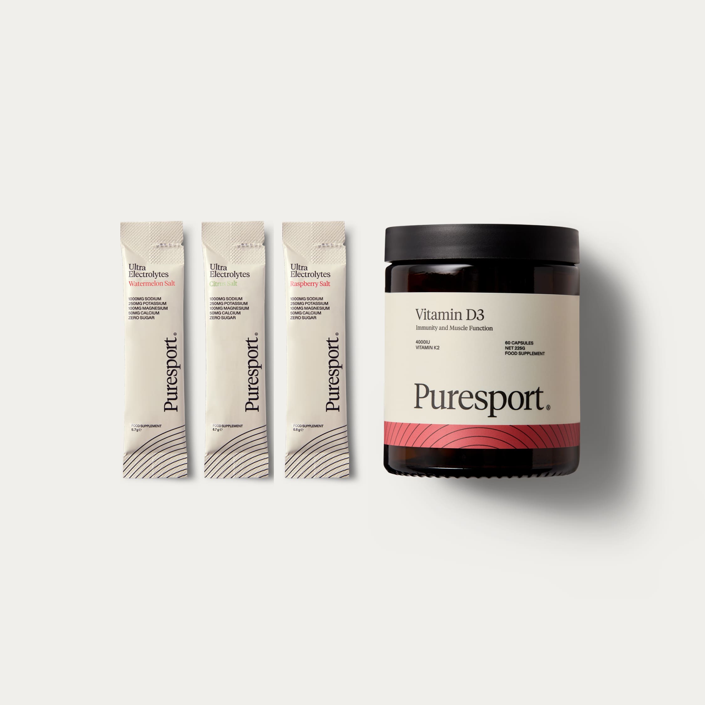 Two Puresport supplement jars: Organic Cordyceps and Tongkat Ali.