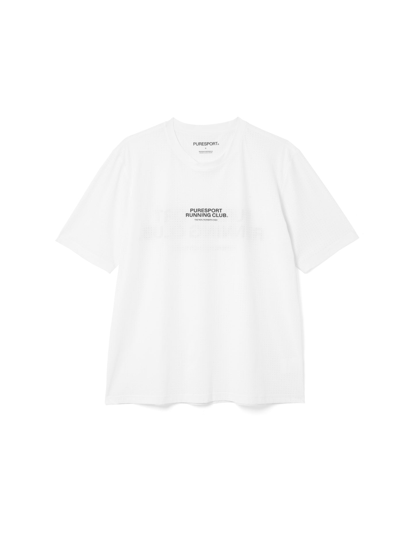 White running t-shirt with black text on a white background