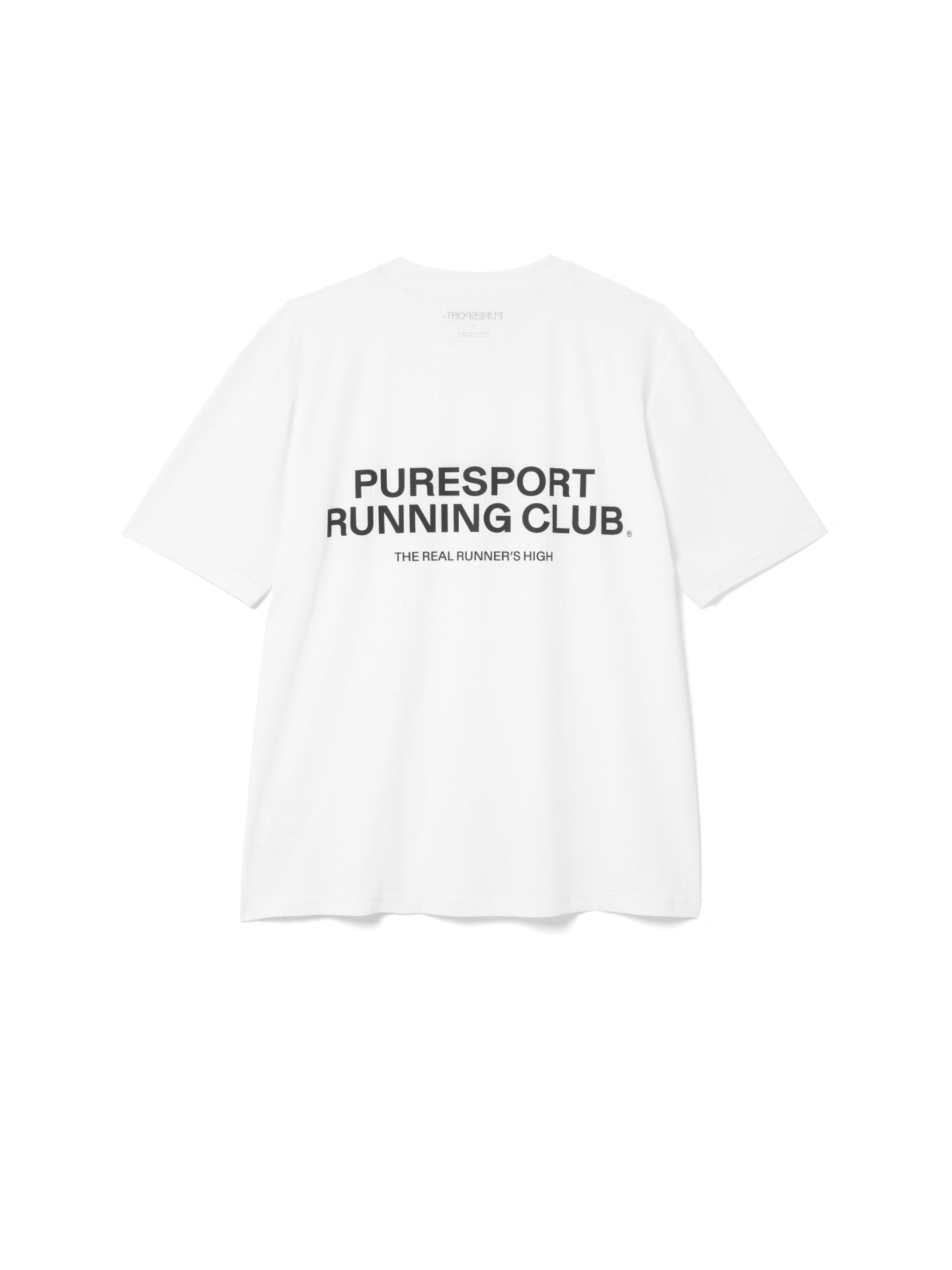 White t-shirt with 'Puresport Running Club' text on a white background