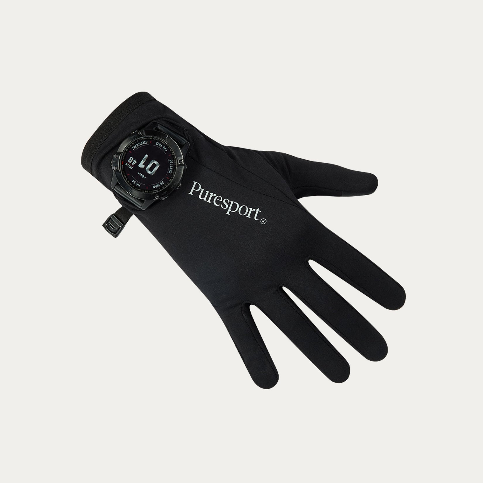 Black running gloves with watch opening great for sports watches on runs 