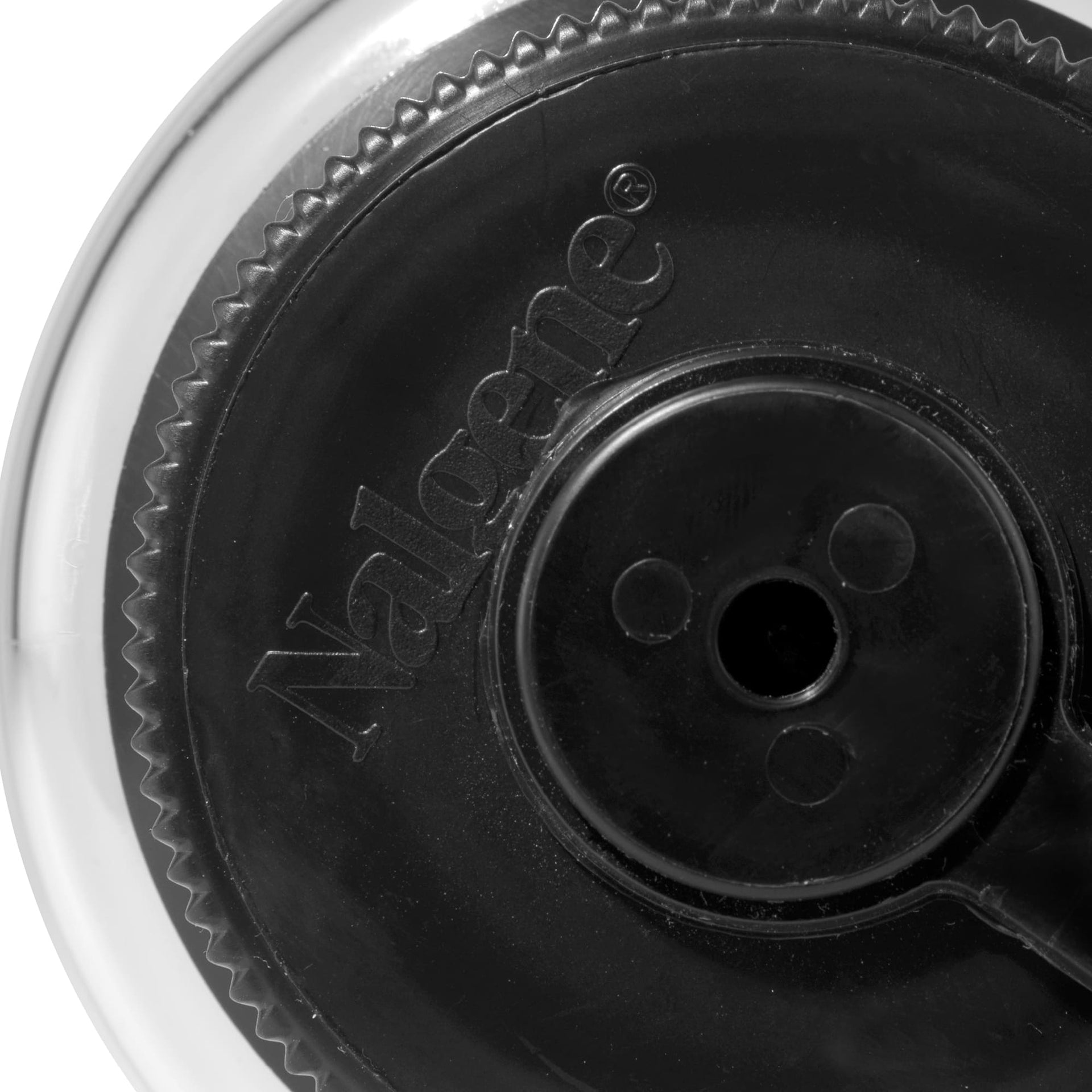 Close-up of a black wheel with 'Nalgene' branding on a white background