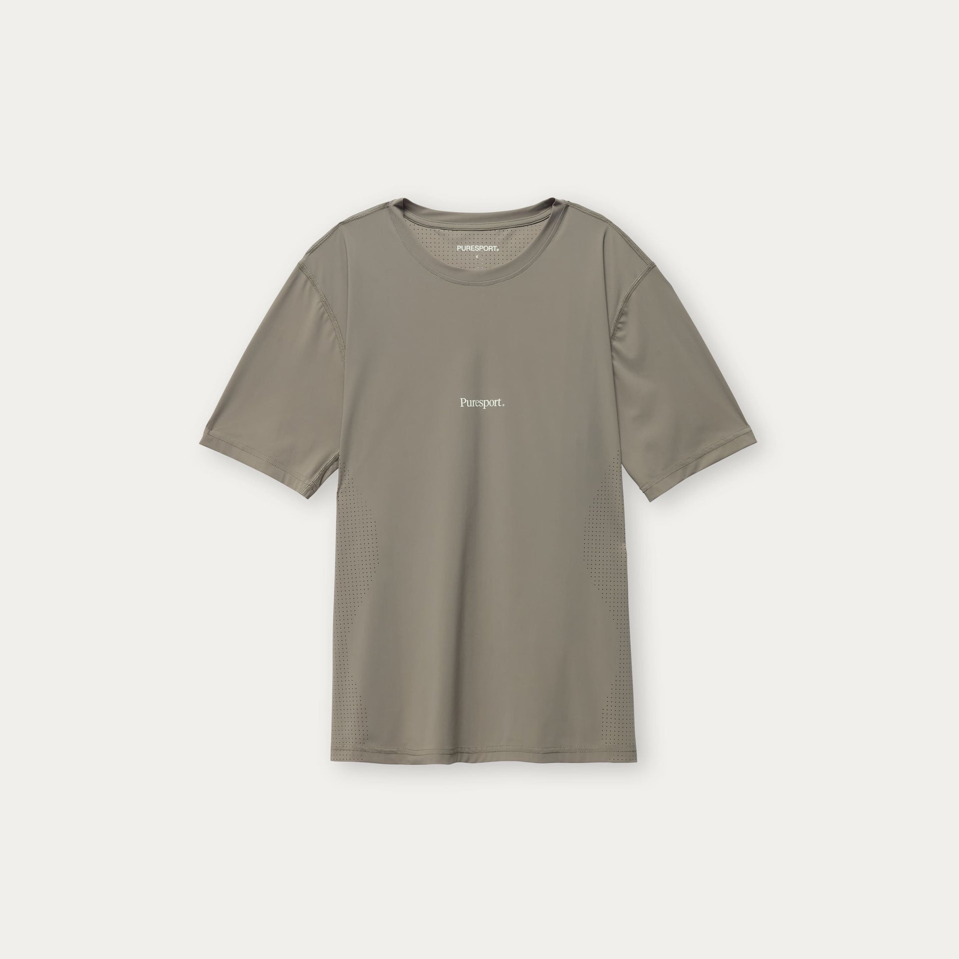Olive t-shirt with a Puresport logo on a white background