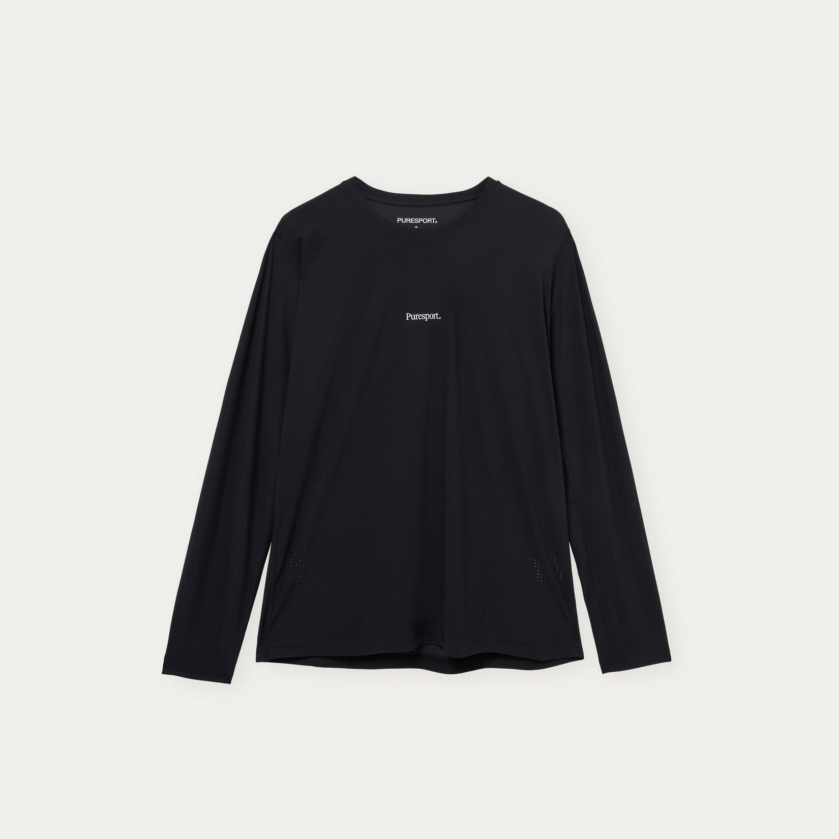 Black performance long-sleeve top with a Puresport logo on a white background