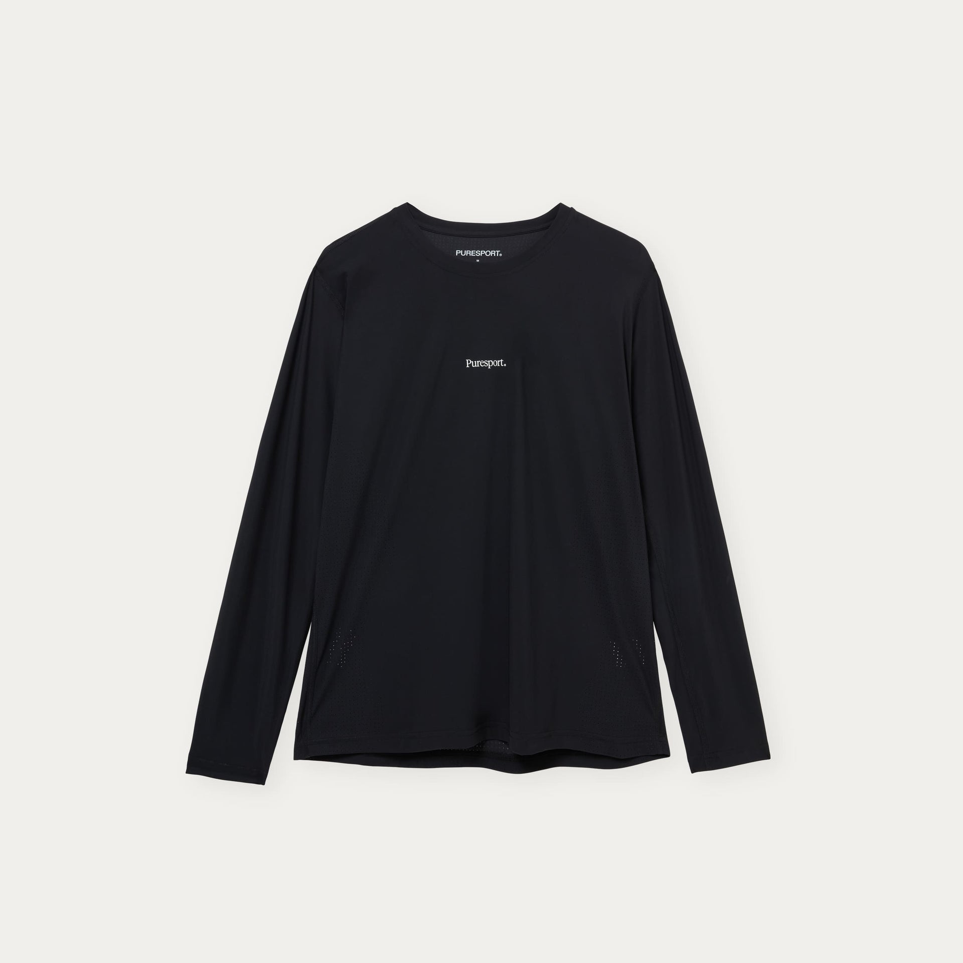 Black performance long-sleeve top with a Puresport logo on a white background