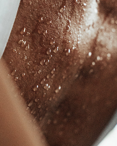 Sweat drops on a cyclist after a turbo session. 