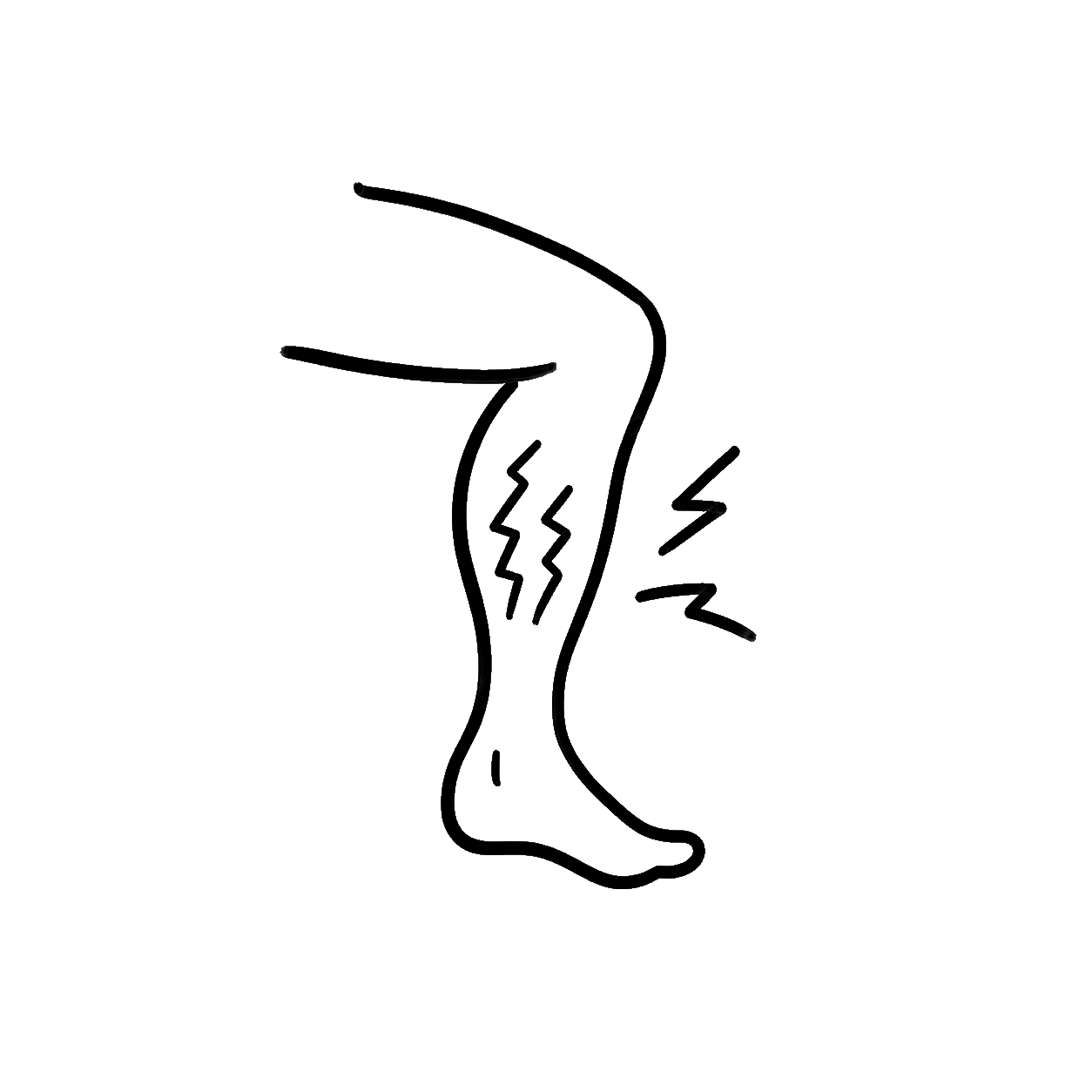 Line drawing of a runner's leg cramping