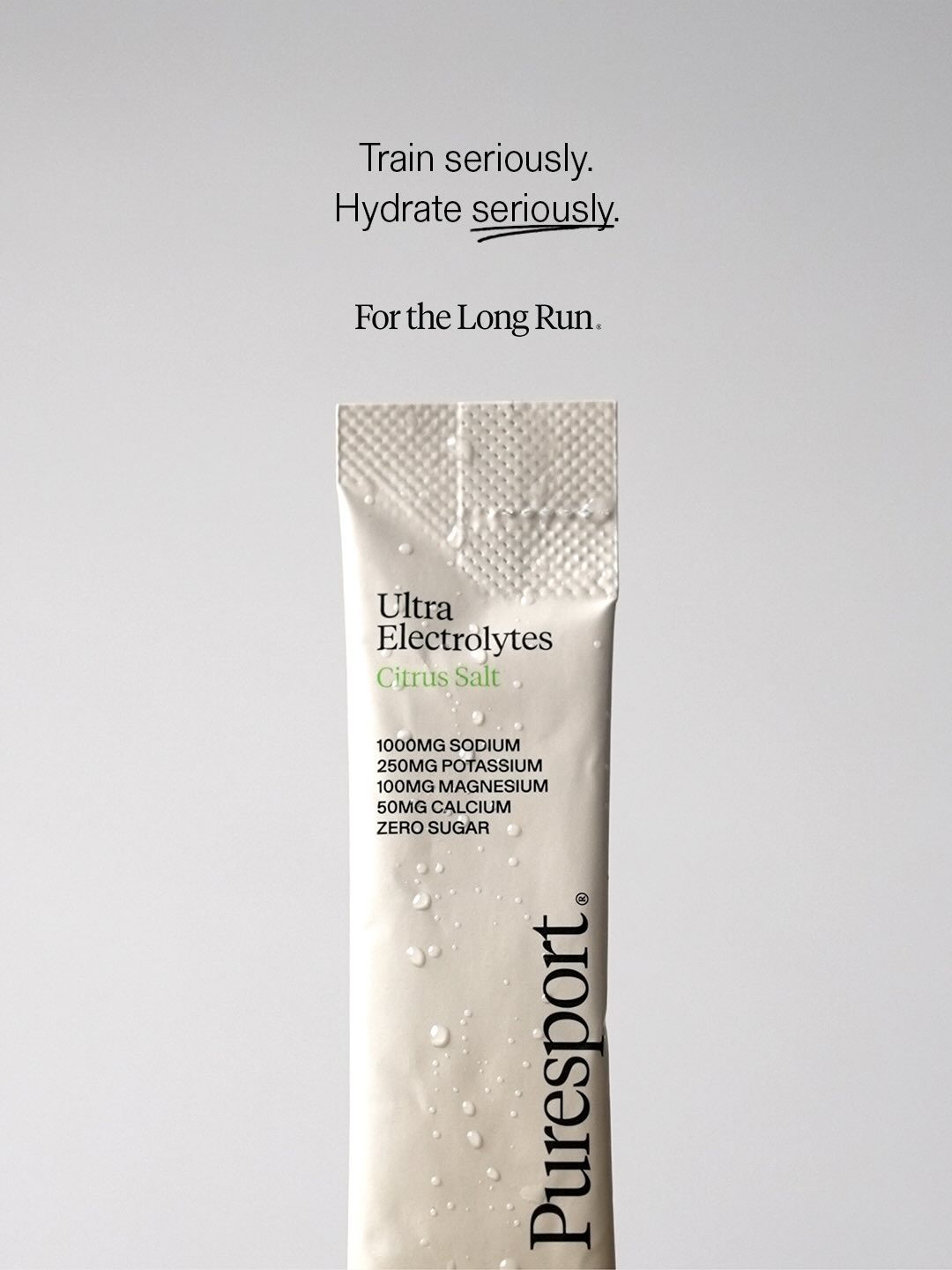 Puresport Ultra Electrolytes sachet showing full formulation label
